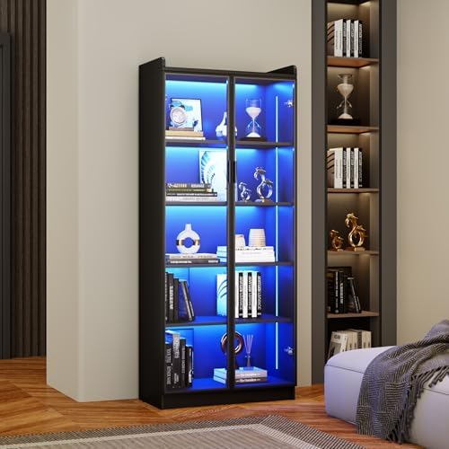 Dystler 5-Tier Display Cabinet with Glass Doors and Adjustable Shelves