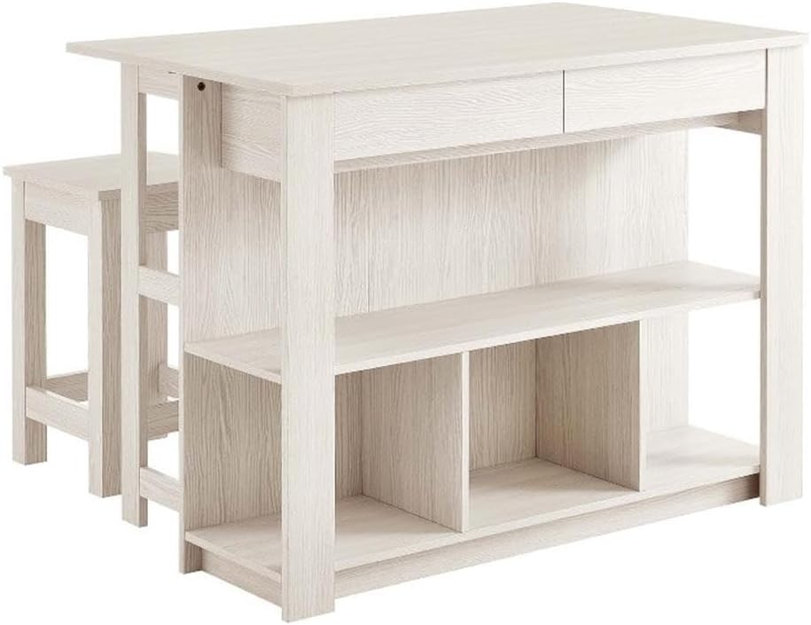 Modway Meadowbrook 3-Piece Kitchen Island with Seating and Drop-Leaf Table in...