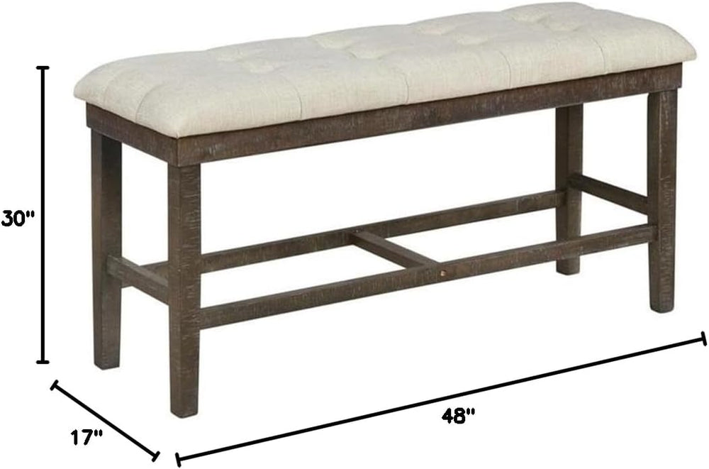 MAKLAINE Upholstered Counter Height Dining Bench, Beige Linen Fabric, Tufted ...