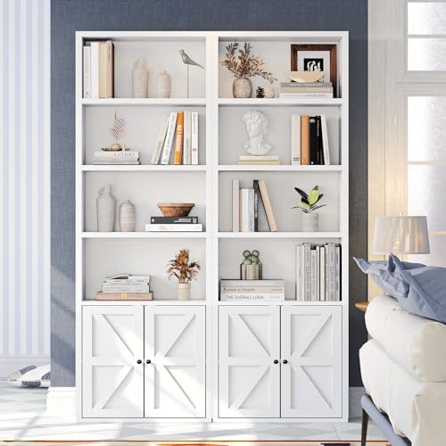 oneinmil 6 Tier Bookshelves and Bookcase with Doors Industrial Set of 2 Doubl...