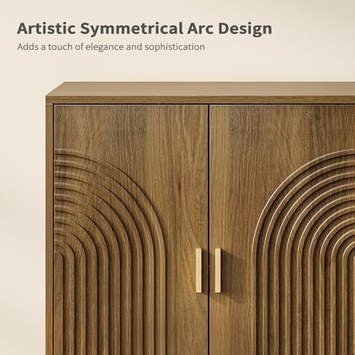 Fluted Sideboard Buffet Cabinet with Storage - 57" Credenza Coffee Bar C...