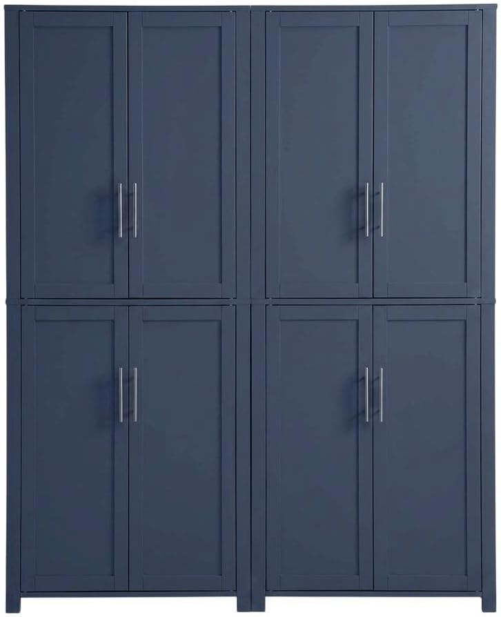 Furnifact Blue Pantry Cabinets Two-Piece Storage Set with Anti-Tip Mechanism ...