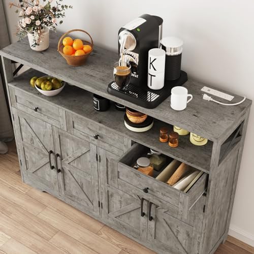 51" Farmhouse Buffet Sideboard Cabinet with Drawers and Barn Doors, Storage