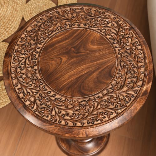 Alpha Living Home Farmhouse End Table, Burnt Brown Flowers