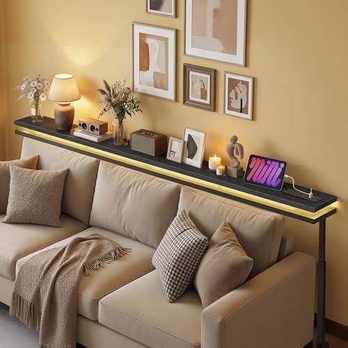 YATINEY 70.9" Behind Couch Table with LED Lights, Narrow Console Table w...