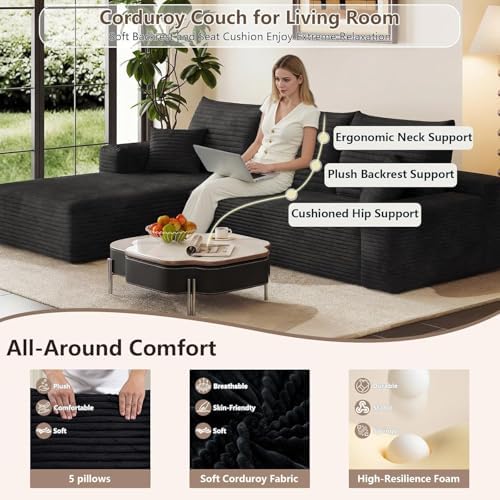 95" Cloud Sectional Couch with L-Shape Chaise, Modern Cloud Couch with D...