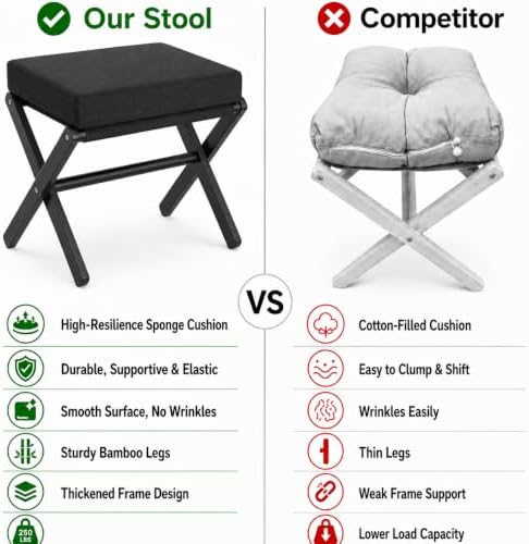 BAMBOOHOMIE Foldable Foot Stool Ottoman, Small Padded Foot Rest with Bamboo X...