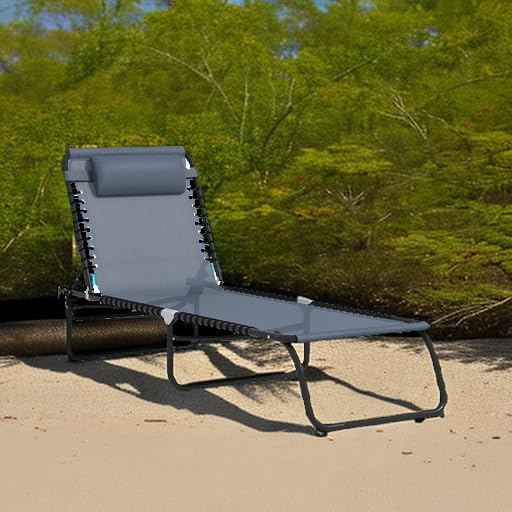 Outsunny Folding Chaise Lounge Chair Outdoor Mesh Seat Gray