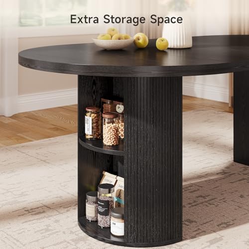 ONBRILL 41-78 Inch Extendable Dining Table for 4-8, Storage Shelf, Black