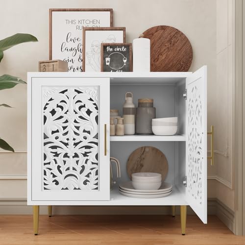ARTPOWER Vintage Hollow Carving Accent Cabinet with 2 Doors for Living Room