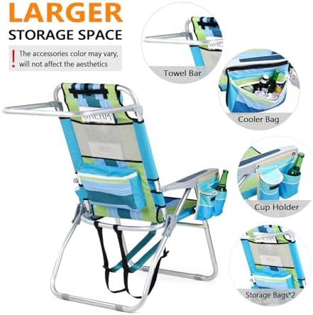 VINGLI Tall Beach Chair 2 Pack Lightweight, Backpack Beach Chair for Adults w...