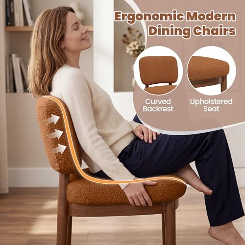 Wooden Dining Chairs Set of 6, Boucle Upholstered Kitchen Chairs with Solid W...