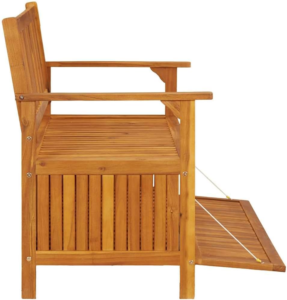 Patio Storage Bench 47.2" Solid Acacia Wood Outdoor Bench Seat with Armr...