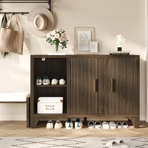 Mid Century Modern Fluted Buffet Cabinet with Storage, Accent Sideboard and C...