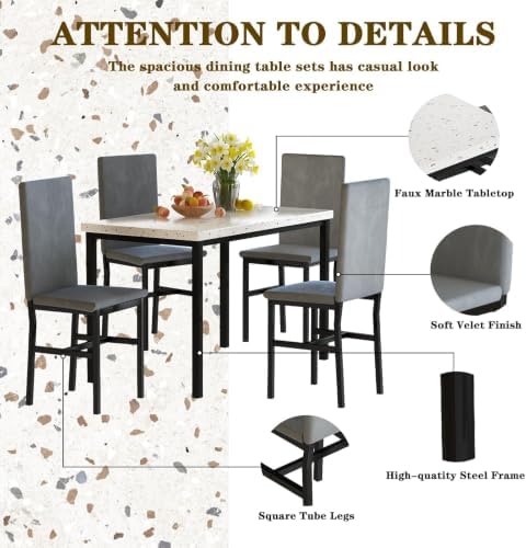 Hooseng Dining Table Set for 4, Kitchen Table and Chairs Set for 4, Small Din...