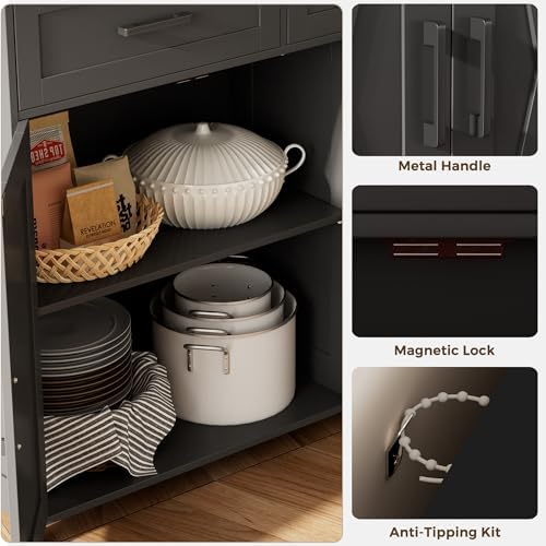 Homhedy Coffee Bar Storage Cabinet with Drawers, Kitchen Buffet Cabinet