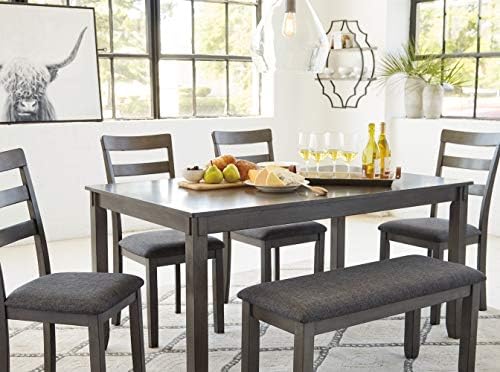 Signature Design by Ashley 6-Piece Dining Table Set with Bench, Gray