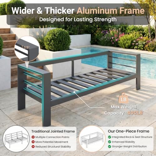 Aluminum 2Pcs Outdoor Patio Chairs, Patio Sofa with 10" Back Cushion, Grey