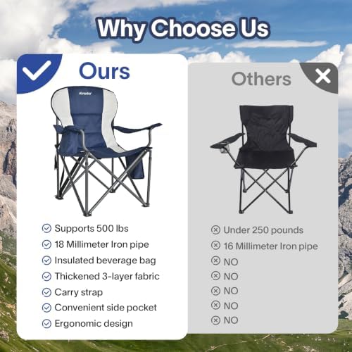Alvantor Heavy Duty Folding Camping Chair, 500 LBS Oversized Outdoor Chair wi...