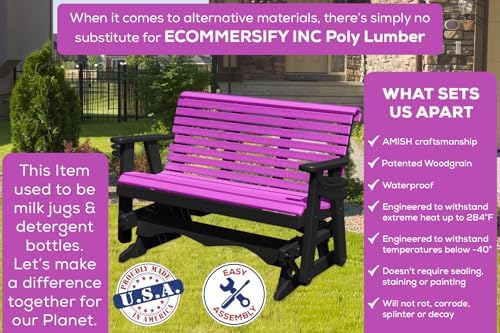 5 FT Purple Amish-Made Porch Glider – 1000 lb Heavy-Duty Poly Lumber wood Rol...
