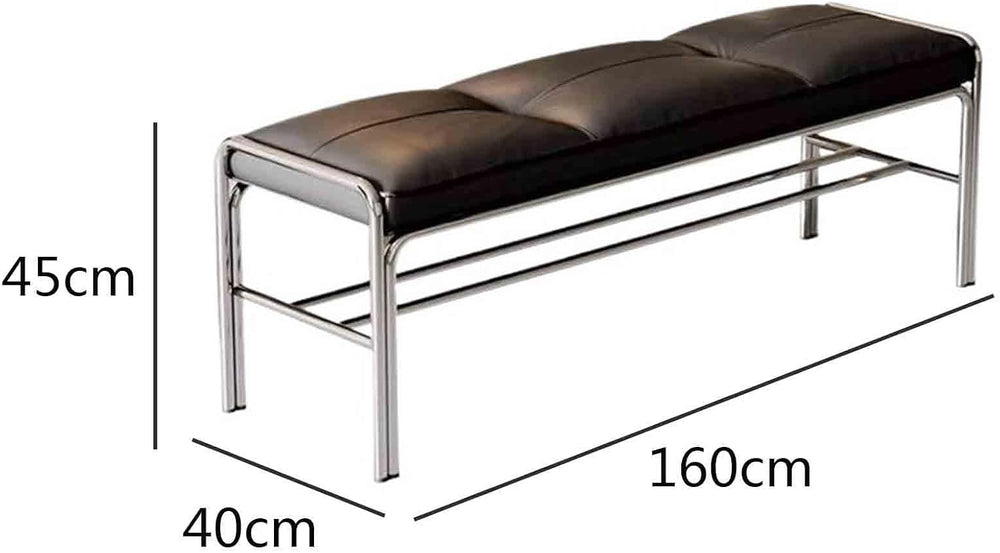 Modern Stainless Steel Long Bench with Leather Cushion Home-use Soft-Pack Sho...