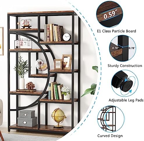 Tribesigns Industrial Bookshelf Bookcase with 9 Open Shelf (Rustic Brown)