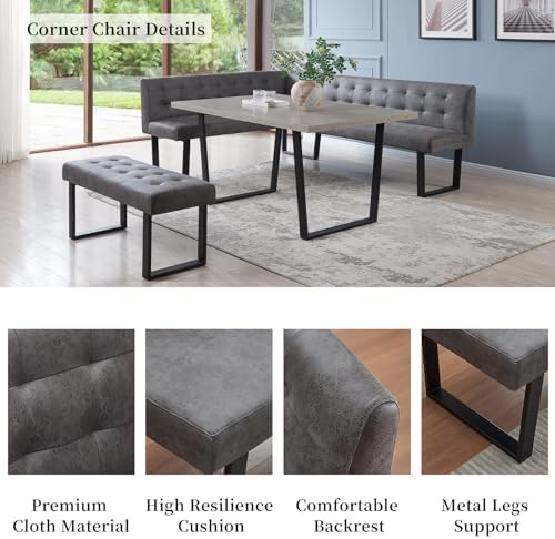 HIPIHOM Dining Table Set with Bench, Grey Table with Grey Right Seat Bench | ...