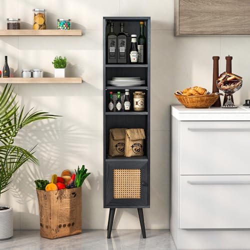 Giantex 4-Tier Bookcase with Door, 54" Freestanding Slim Narrow Book Cab...
