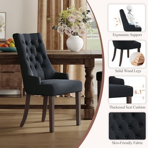 COLAMY Wingback Dining Chairs Set of 4, Black