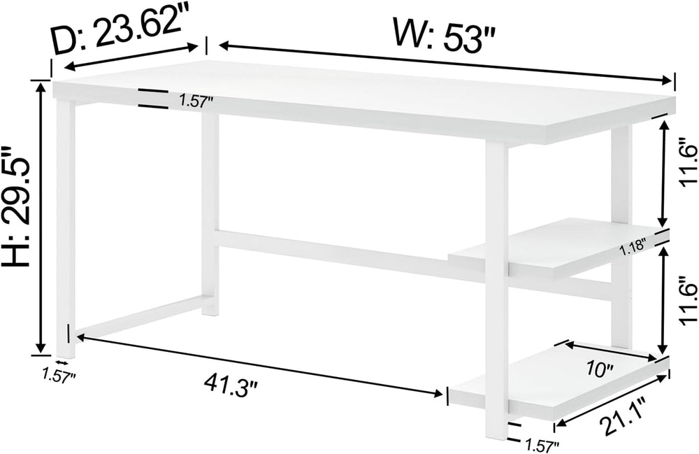 EXCEFUR White Computer Desk, Modern Home Office Desk with Storage Shelf, Wood...
