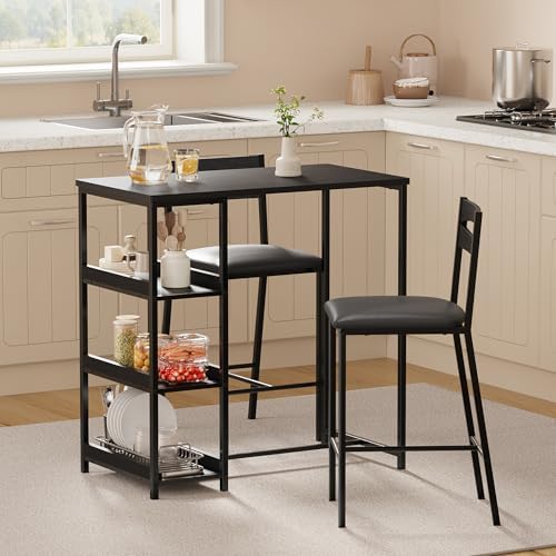 GarveeHome Dining Table Set for 2, Wood Table with Upholstered Chairs