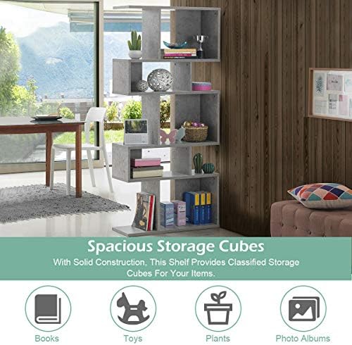 GIANTEX 5-Tier Geometric Bookshelf, 70" Tall Wood Freestanding Decorativ...
