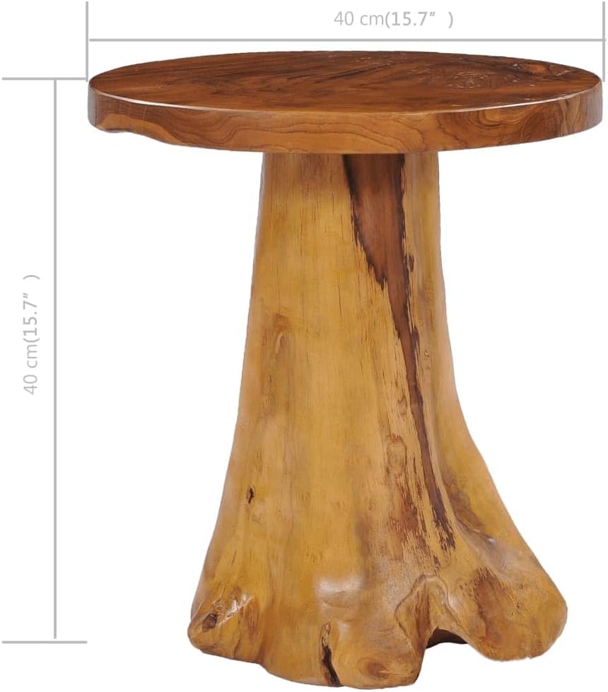 Solid Teak Wood Coffee Table, 15.7-Inch Round Rustic End Table, Handcrafted R...