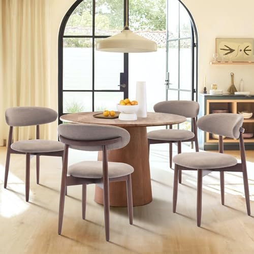 COLAMY Wooden Dining Chairs Set of 4, Upholstered Kitchen Side Chair, Camel