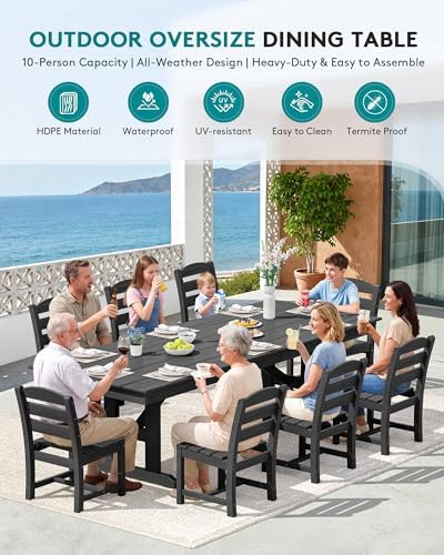 SERWALL 9Pcs 84" HDPE Outdoor Dining Set for 8 with Armless Chairs,Black