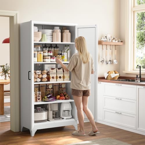 Yizosh Metal Storage Cabinet with Doors and 4 Adjustable Shelves - 75" W...