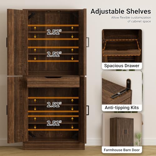 Unikito 71" Tall Kitchen Pantry Cabinet with Adjustable Shelve and Drawe...