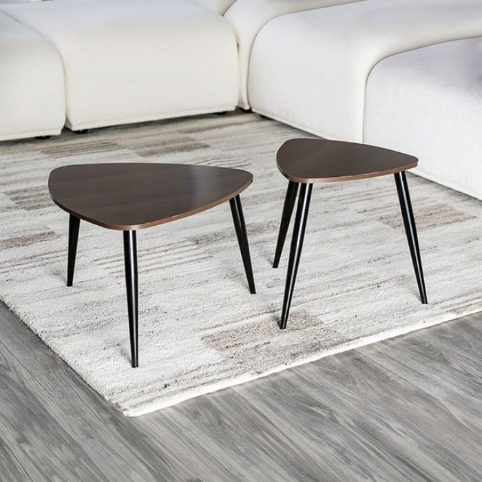 Nesting Tables 2pc Set Metal and Solid Wood with Space Saving Natural, Black