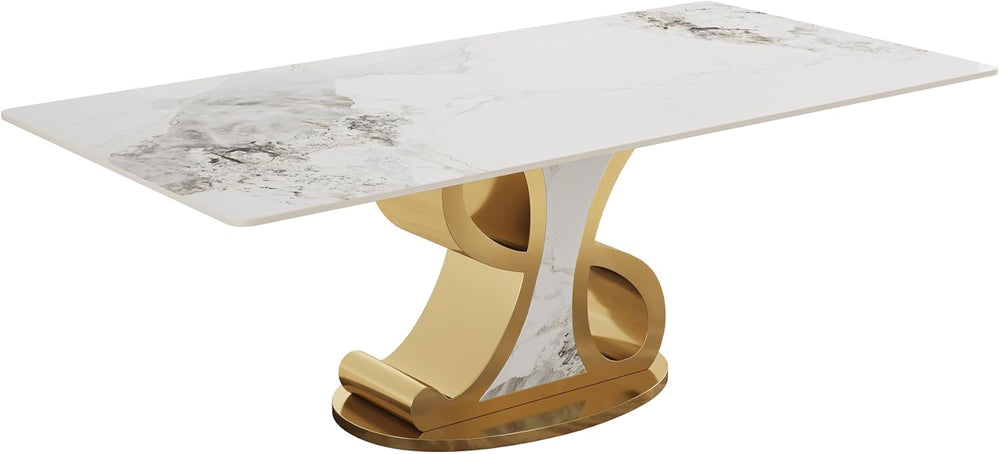 Tribesigns 78.74" Sintered Stone Dining Table for 8-10, Modern Luxury Wh...