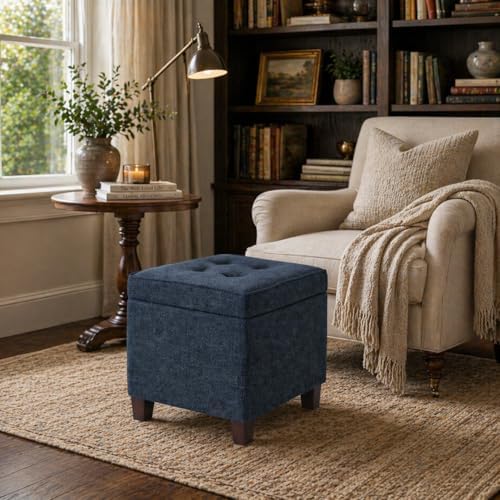 Homepop Square Tufted Storage Ottoman - Dusty Navy