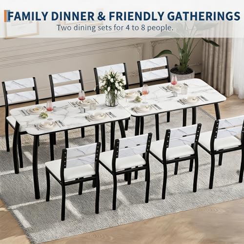 Dining Table Set for 4 Modern Kitchen Table and Chairs Set with Chamfered Edg...