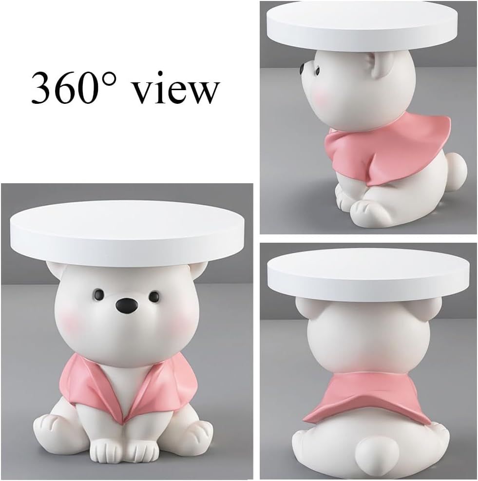 Bear Statue Side Table, Modern and Simple Resin Bedside Table, Small Accent B...