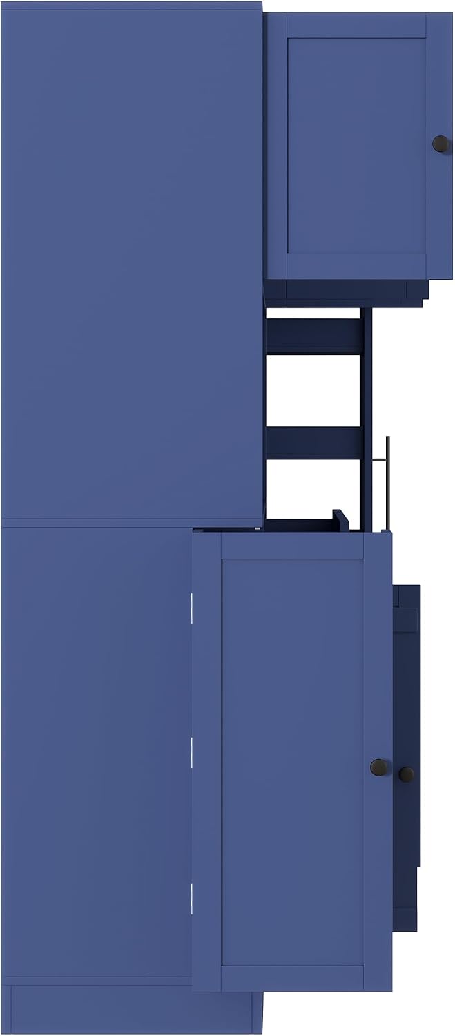 Polibi Freestanding Pantry Cabinet with Hutch & 7-Tier Pull-Out Side Cabi...