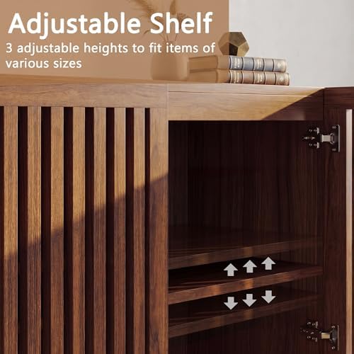 31.5" Buffet Cabinet with Storage, Brown Sideboard Coffee Bar Cabinet