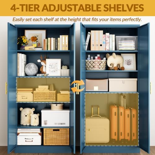 BESFUR 71" Tall Metal Storage Cabinet with 2 Doors and 4 Adjustable Shel...