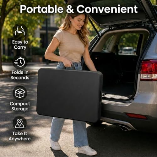Set of 2 Folding Table 6 FT Lightweight Camping Table Black Portable Plastic ...
