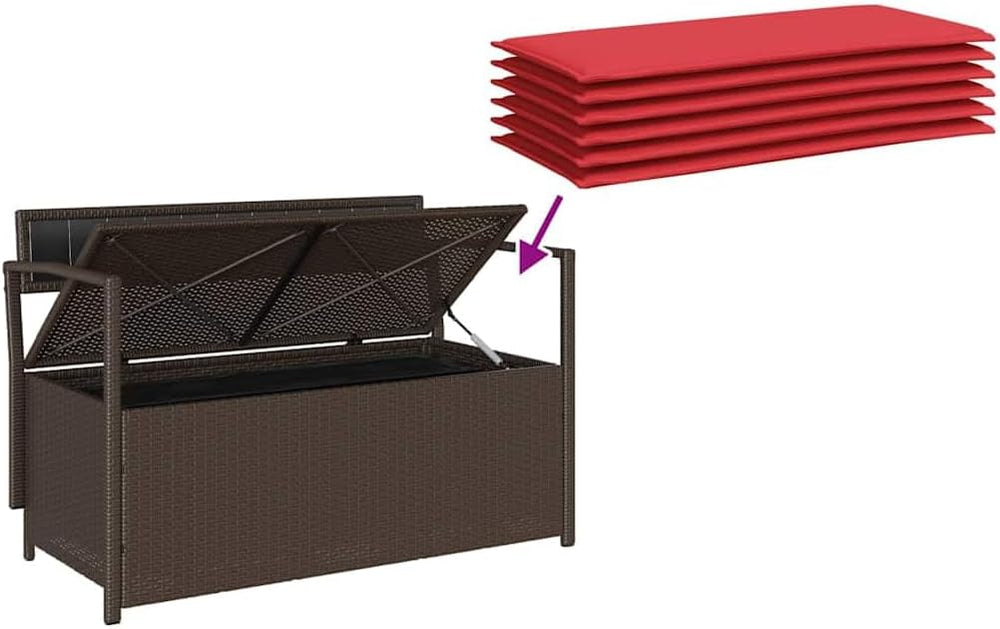 PE Rattan Patio Storage Bench with Cushion, Outdoor Seat for Cushions and Gar...