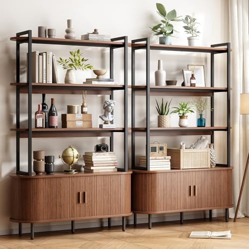 ONBRILL 71" Tall Bookshelf, 4-Tier Book Shelf with Storage Cabinet, Walnut