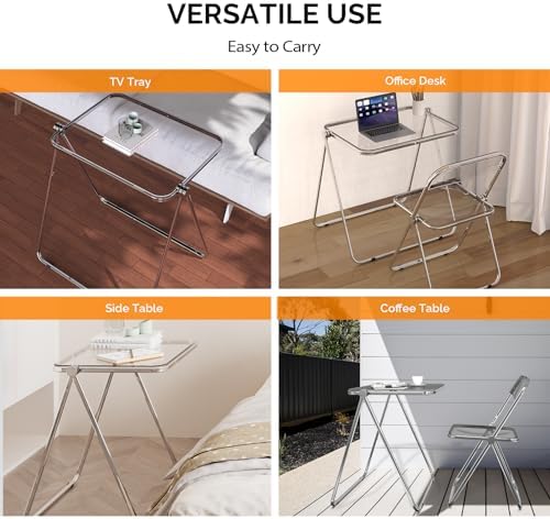VINGLI Folding Acrylic Table and Chair Set Small TV Tray for Snack Dinner on ...