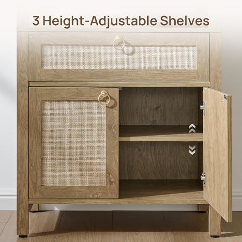 SICOTAS 68.5" Tall Boho Rattan Bookshelf with Single Drawer & Storag...
